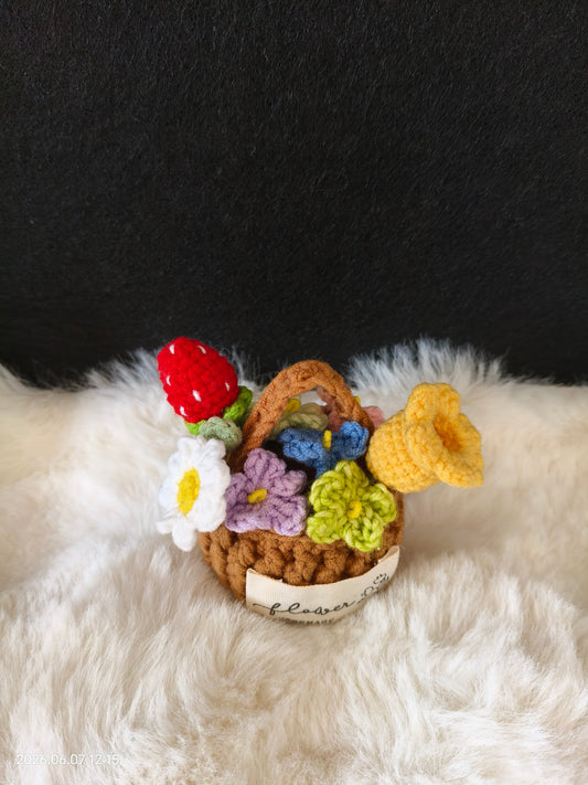 Crochet Mini Flower Basket | Handmade Tabletop Decor for Shelf or Desk