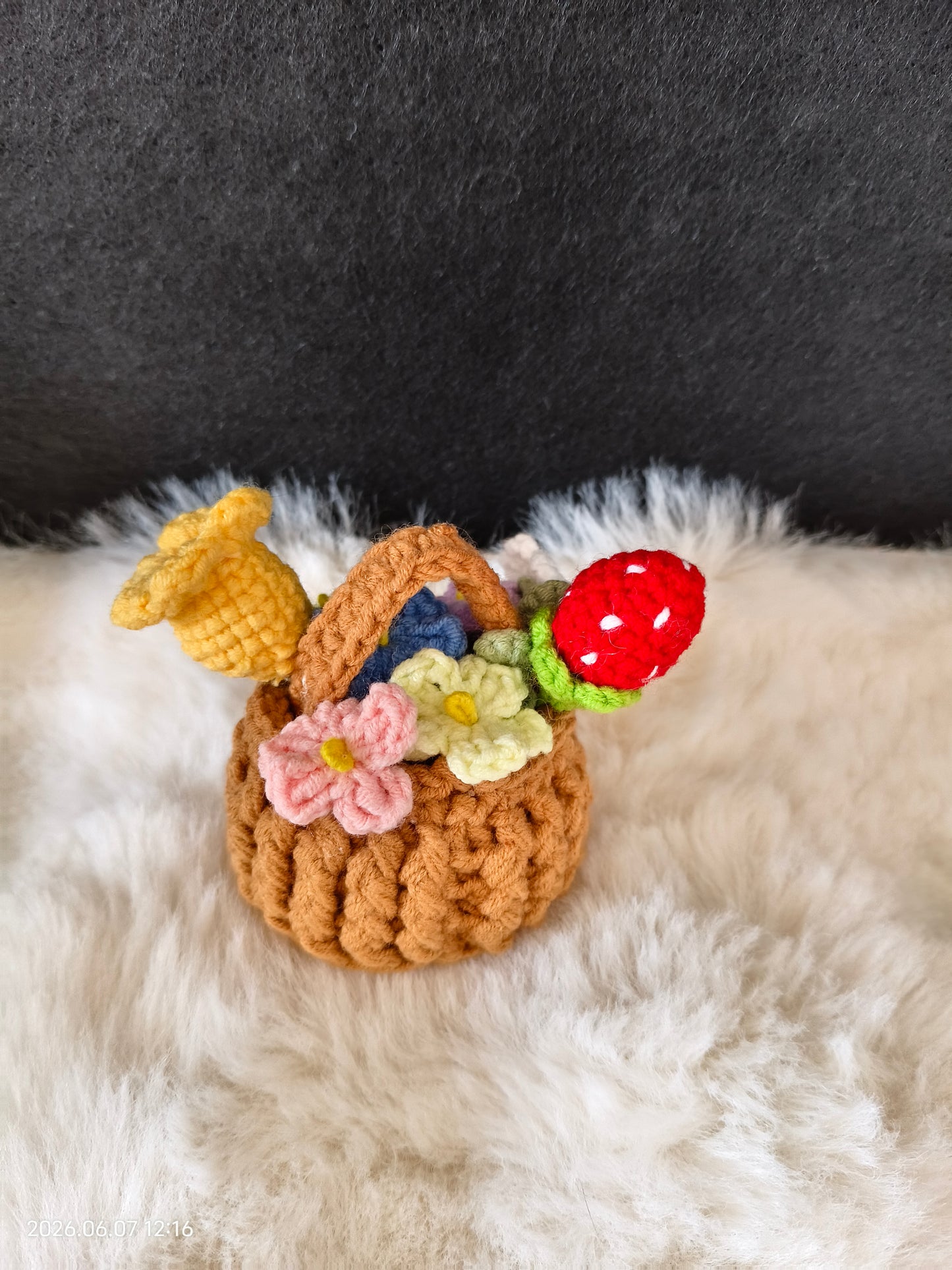 Crochet Mini Flower Basket | Handmade Tabletop Decor for Shelf or Desk