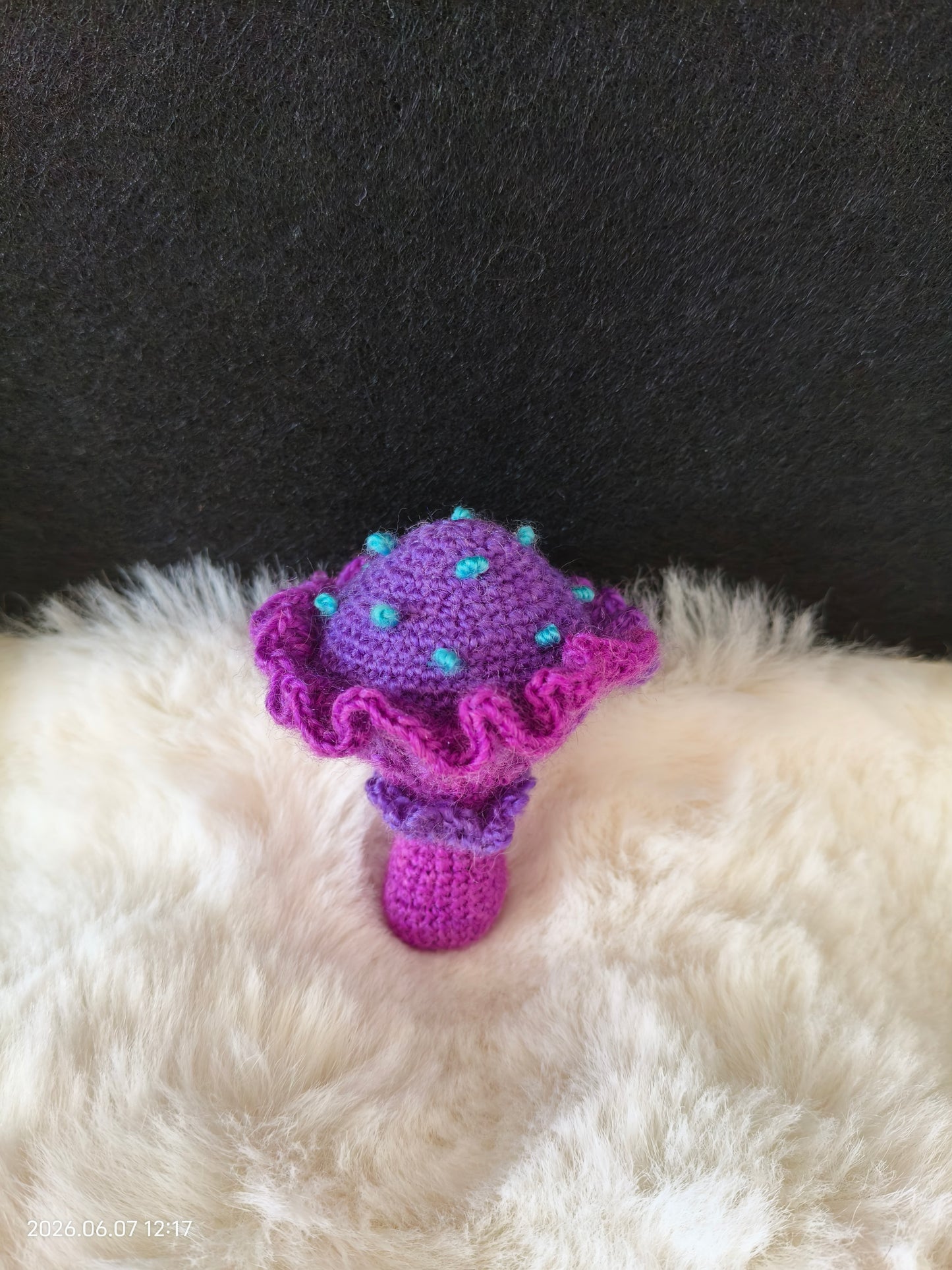 Crochet Purple Mushroom | Handmade Amigurumi Toadstool for Fairy Garden or Shelf Decor