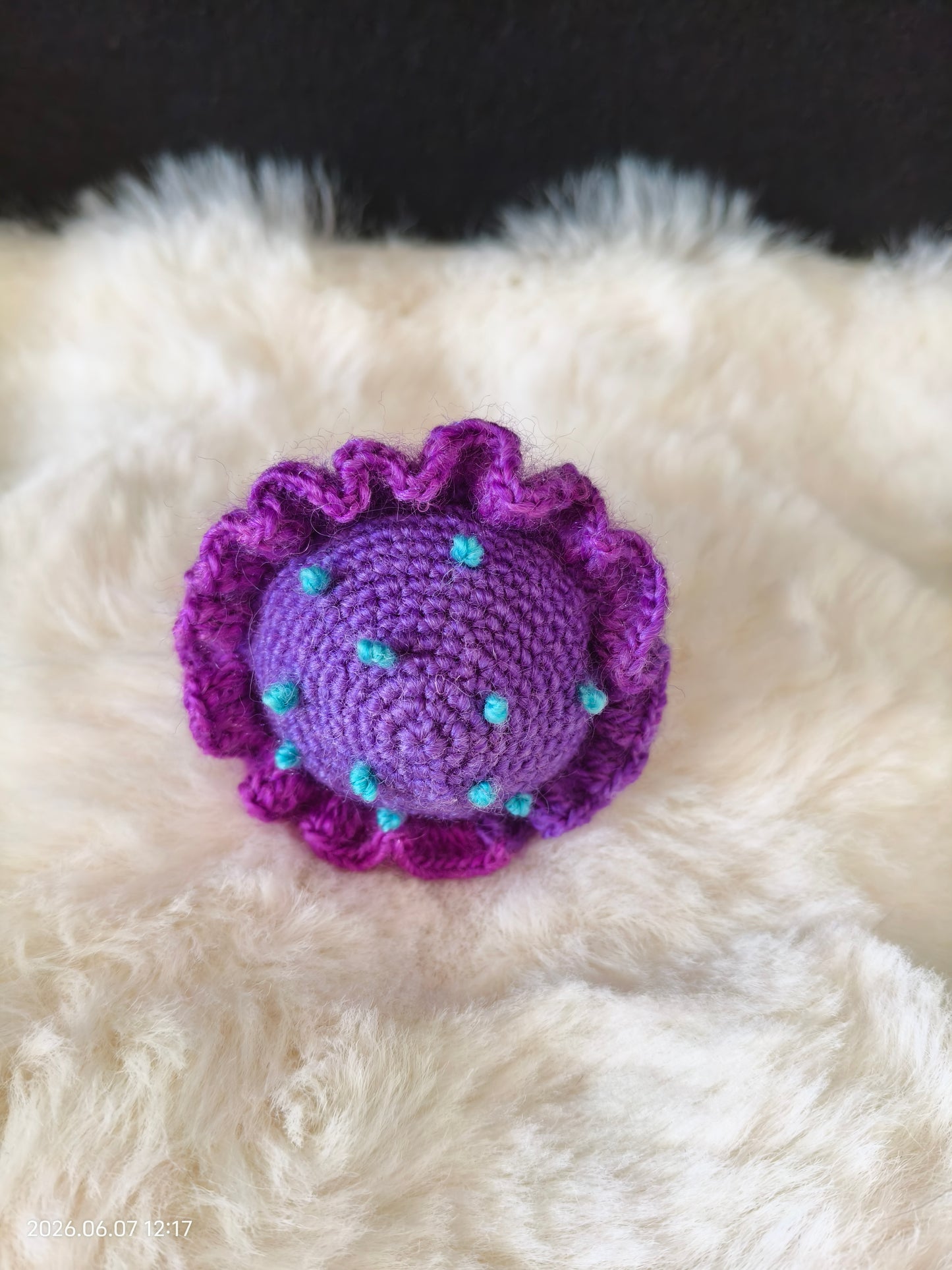 Crochet Purple Mushroom | Handmade Amigurumi Toadstool for Fairy Garden or Shelf Decor
