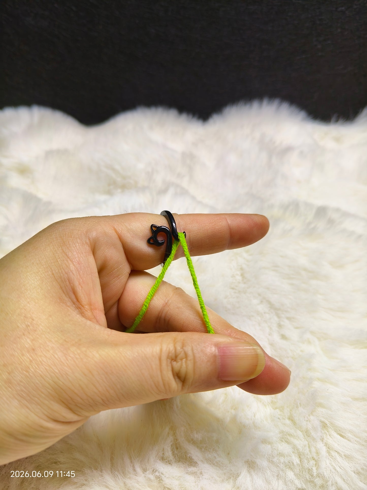 Crochet Tension Ring – Black Cat Design with Adjustable Band | Yarn Guide for Even Stitches